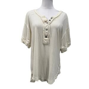 We The Free Cotton Linen Henley Top Small Cream Oversized Boho Casual Slouchy